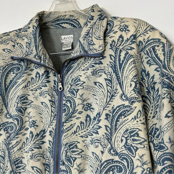 Vintage 80s LAVON Denim print paisley zip up jacket small Rare women’s - Picture 3 of 13